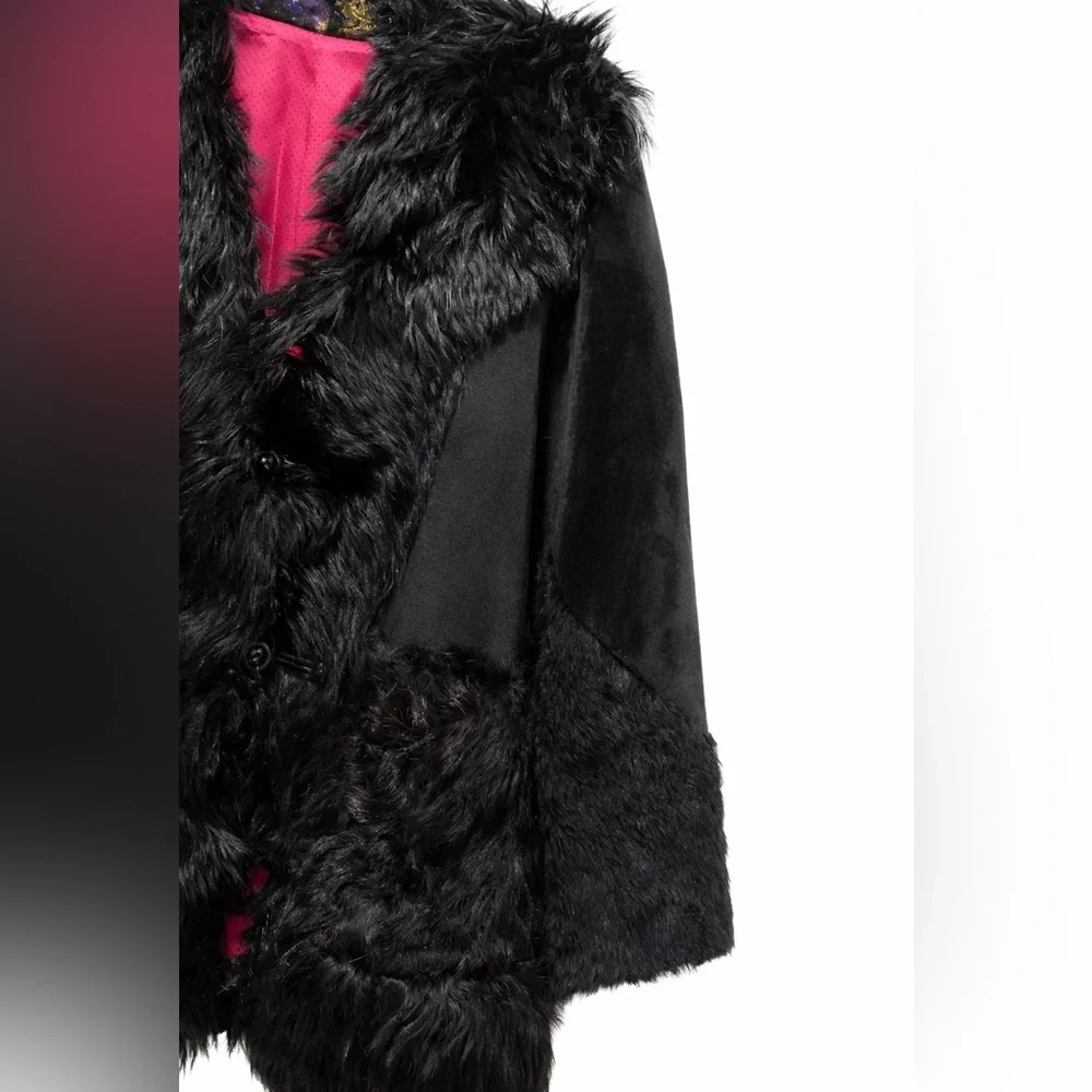 Black Fur Leather Chic Layering Coat M/L NWT High End Designer Statement Luxury - Picture 7 of 14